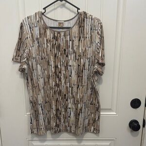 JM Collection Brown and Tan Short Sleeve Top